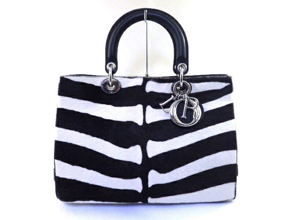 Christian Dior Handbag Zebra Calf Hair White Black